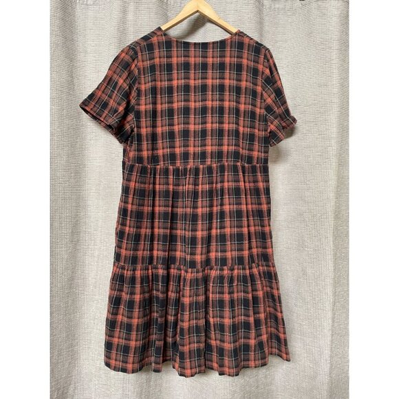 Madewell Plaid Faux-Wrap Short-Sleeve Tiered Mini Dress - Picture 8 of 8